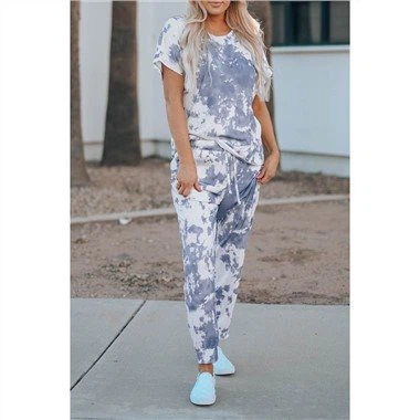 Conjunto top de manga curta tingido e calça cintura